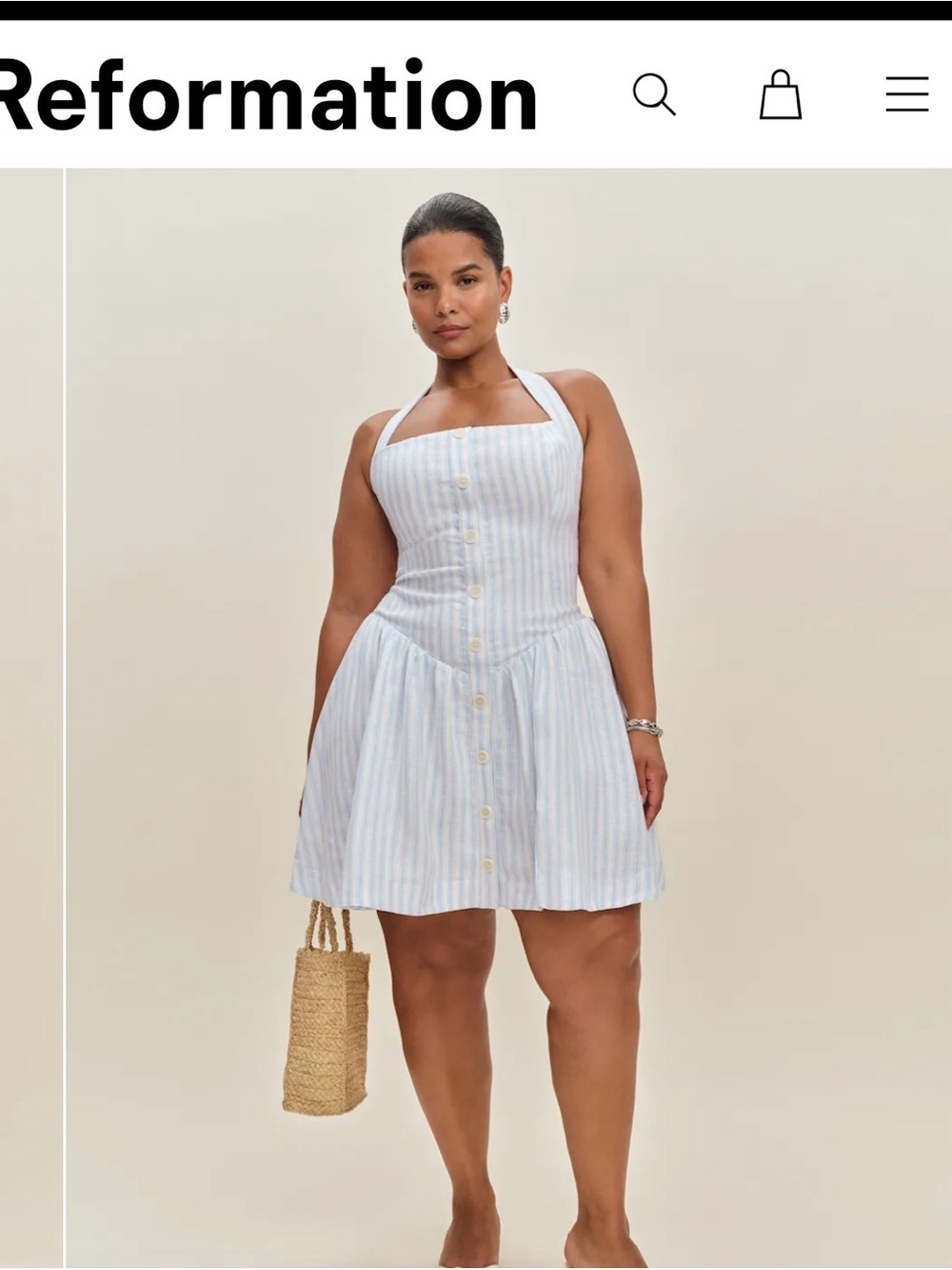 Reformation Blue and White Striped Halter Mini Dress